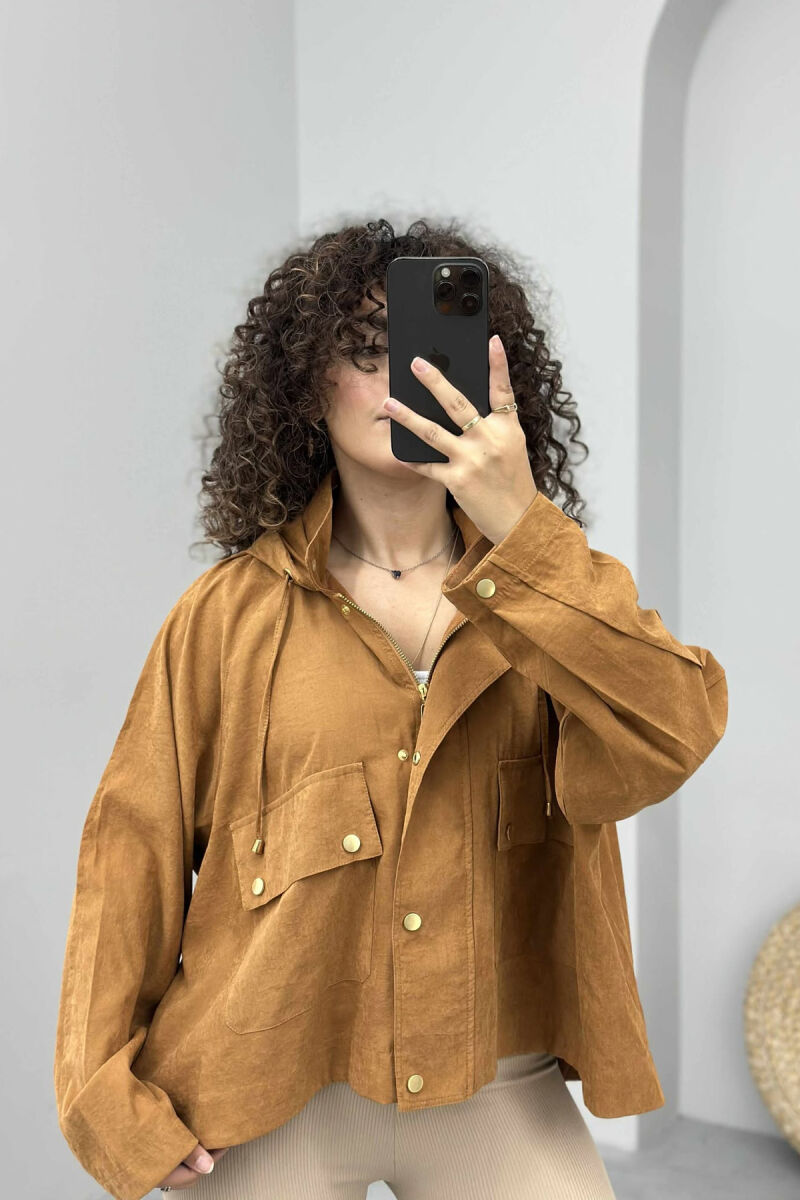 ONE COLOR HOODED WOMEN JACKET BROWN/KAFE - 2