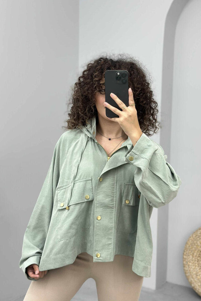 ONE COLOR HOODED WOMEN JACKET MINT/MENTE - 1