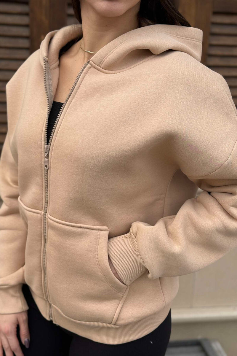 HOODED WOMEN JACKET WITH POCKETS BEIGE/BEZHE - 2