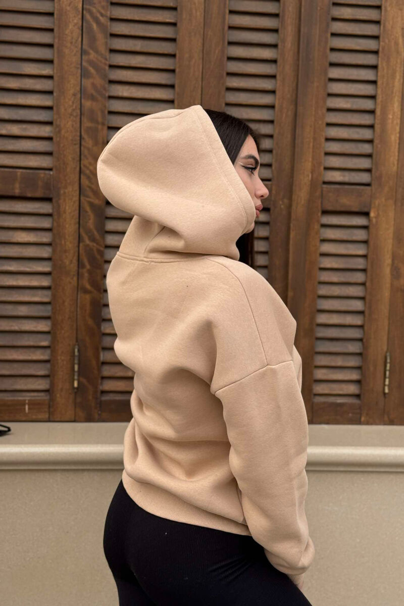 HOODED WOMEN JACKET WITH POCKETS BEIGE/BEZHE - 5