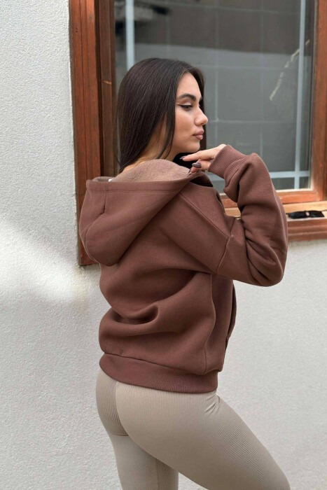 HOODED WOMEN JACKET WITH POCKETS BROWN/KAFE - 2