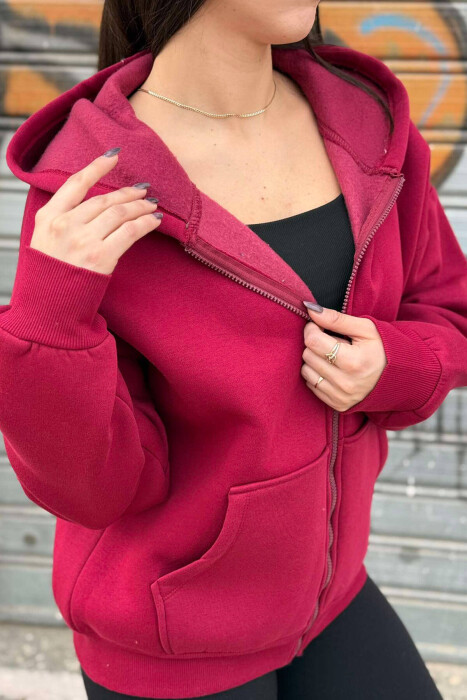 HOODED WOMEN JACKET WITH POCKETS BURGUNDY/VISHNJE - 3