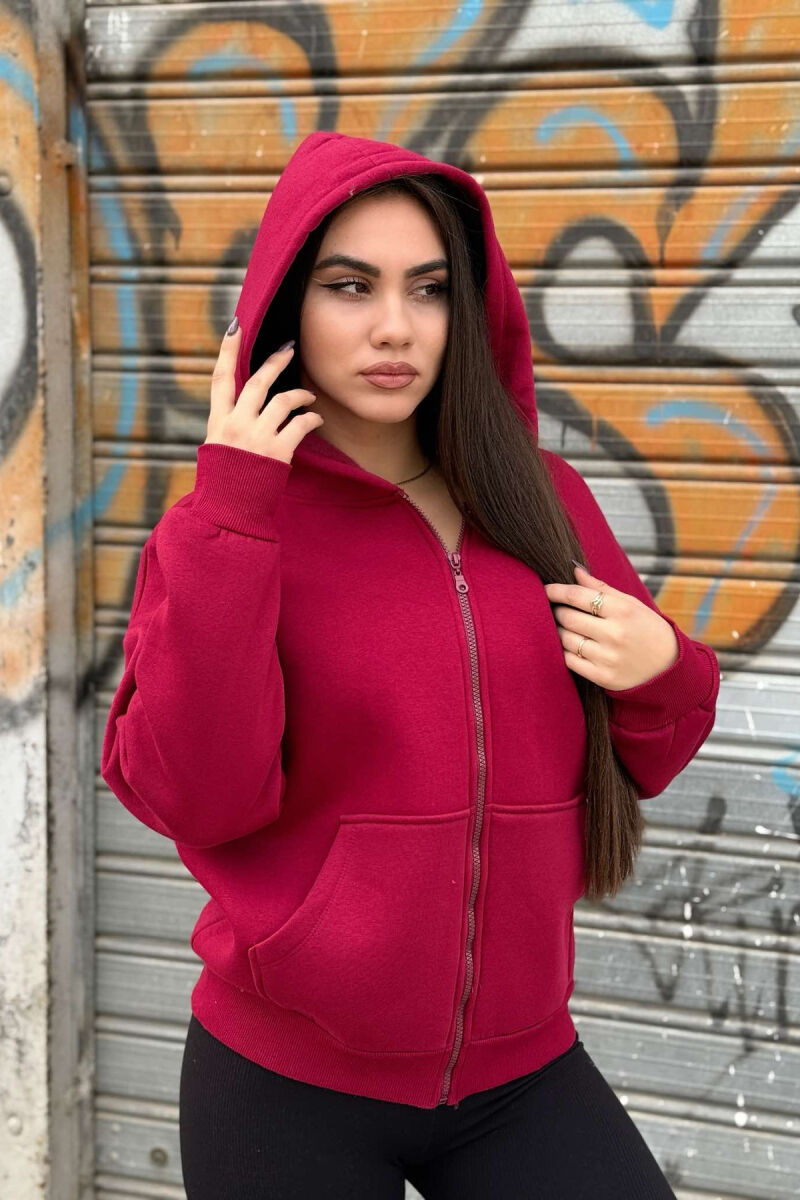 HOODED WOMEN JACKET WITH POCKETS BURGUNDY/VISHNJE - 5