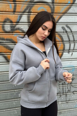 HOODED WOMEN JACKET WITH POCKETS GREY/GRI 