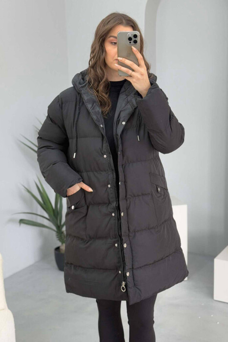 HOODED WOMEN PUFFER JACKET BLACK/ E ZEZE - 3