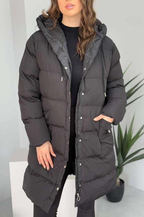 HOODED WOMEN PUFFER JACKET BLACK/ E ZEZE - 5