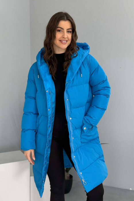 HOODED WOMEN PUFFER JACKET IN BLUE COLOR 