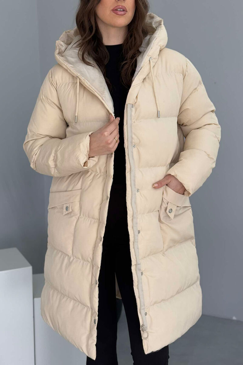 HOODED WOMEN PUFFER JACKET CREAM/KREM - 2