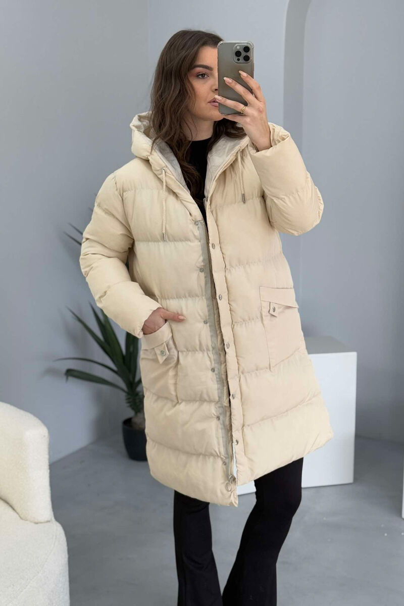 HOODED WOMEN PUFFER JACKET CREAM/KREM - 7