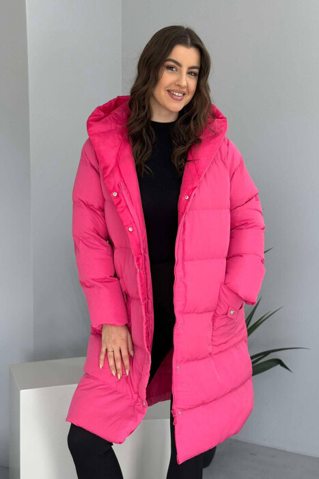 HOODED WOMEN PUFFER JACKET IN FUCHSIA COLOR 