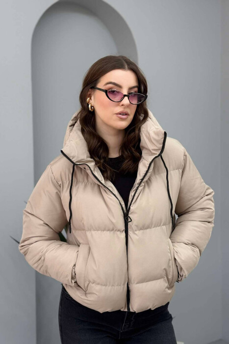 HOODED WOMEN PUFFER JACKET IN BEIGE COLOR - 4