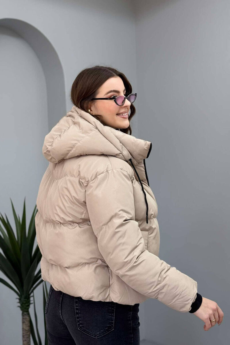 HOODED WOMEN PUFFER JACKET IN BEIGE COLOR - 5