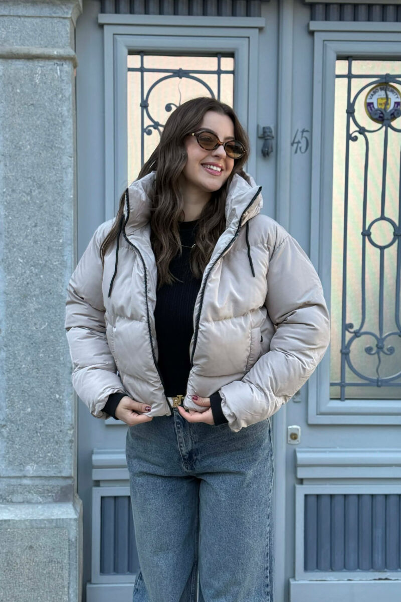 HOODED ONE COLOR WOMEN PUFFER JACKET BEIGE/BEZHE - 2