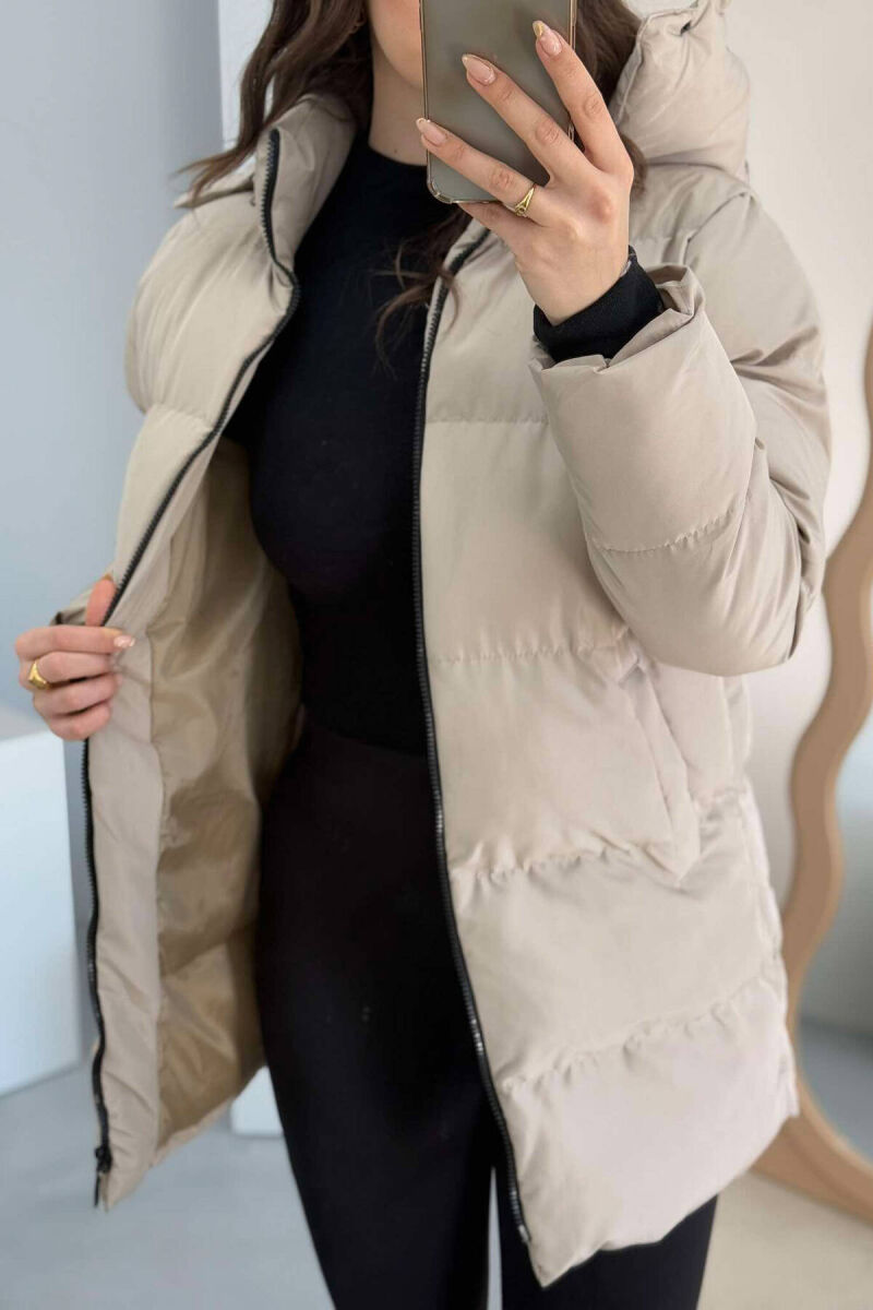 HOODED WOMEN PUFFER JACKET IN BEIGE COLOR - 3