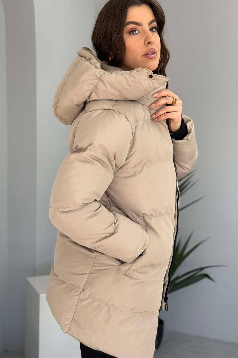 HOODED WOMEN PUFFER JACKET IN BEIGE COLOR - 7