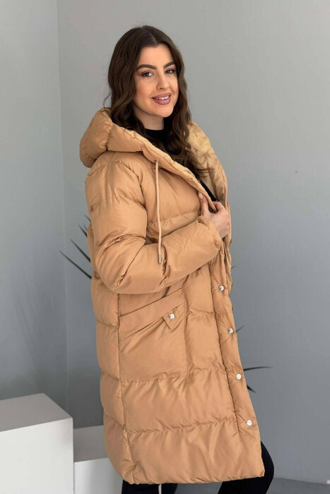 HOODED WOMEN PUFFER JACKET IN BEIGE COLOR - 3