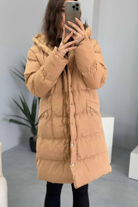 HOODED WOMEN PUFFER JACKET IN BEIGE COLOR - 4