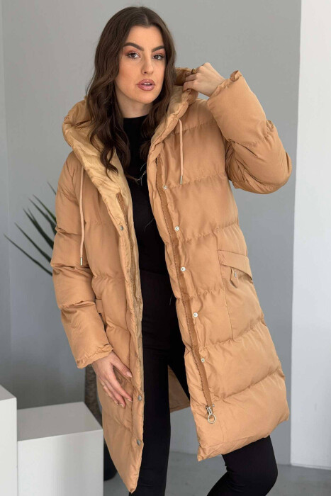 HOODED WOMEN PUFFER JACKET IN BEIGE COLOR - 5