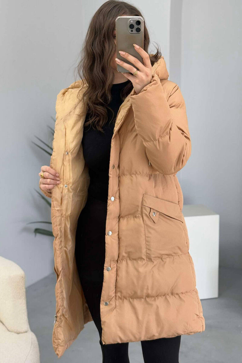 HOODED WOMEN PUFFER JACKET IN BEIGE COLOR - 6