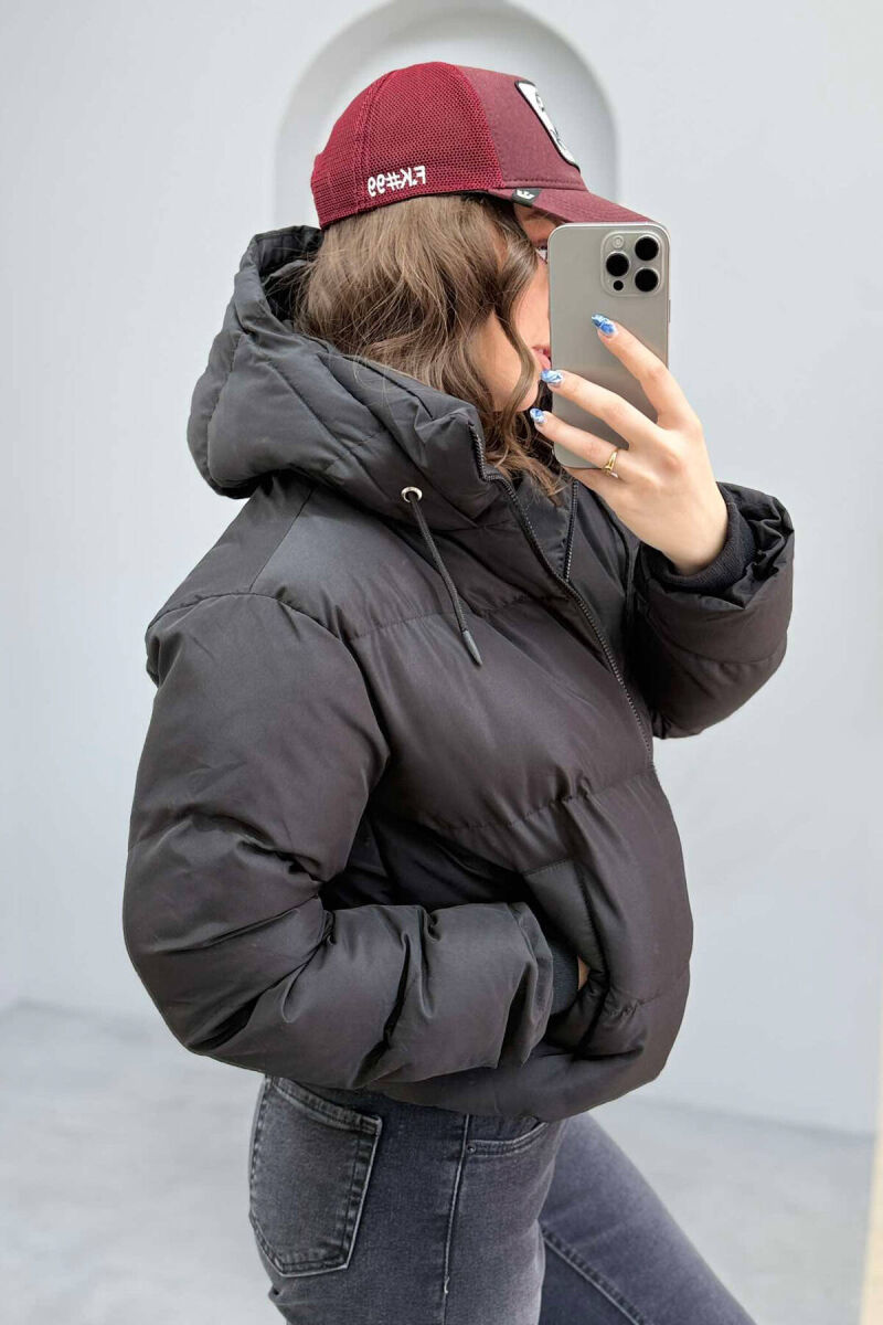 HOODED WOMEN PUFFER JACKET IN BLACK COLOR - 2