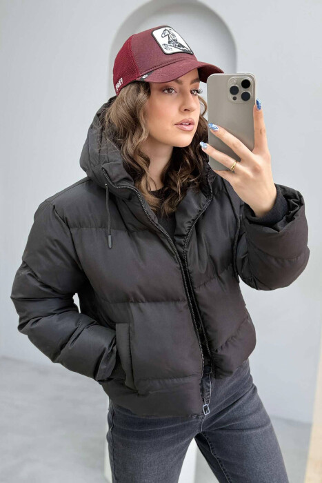 HOODED WOMEN PUFFER JACKET IN BLACK COLOR - 3