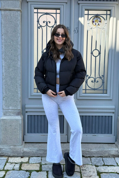 HOODED ONE COLOR WOMEN PUFFER JACKET BLACK/ E ZEZE 