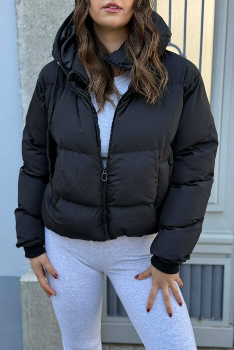 HOODED ONE COLOR WOMEN PUFFER JACKET BLACK/ E ZEZE - 4