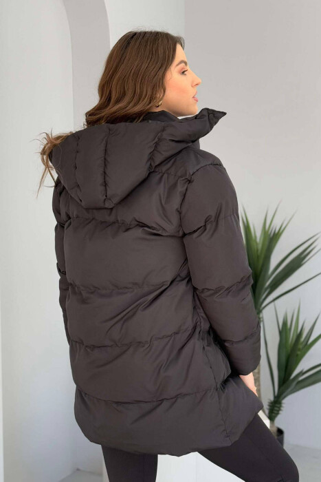 HOODED WOMEN PUFFER JACKET IN BLACK COLOR - 5