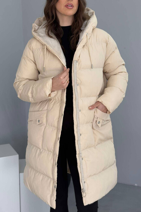 HOODED WOMEN PUFFER JACKET IN CREAM COLOR - 2