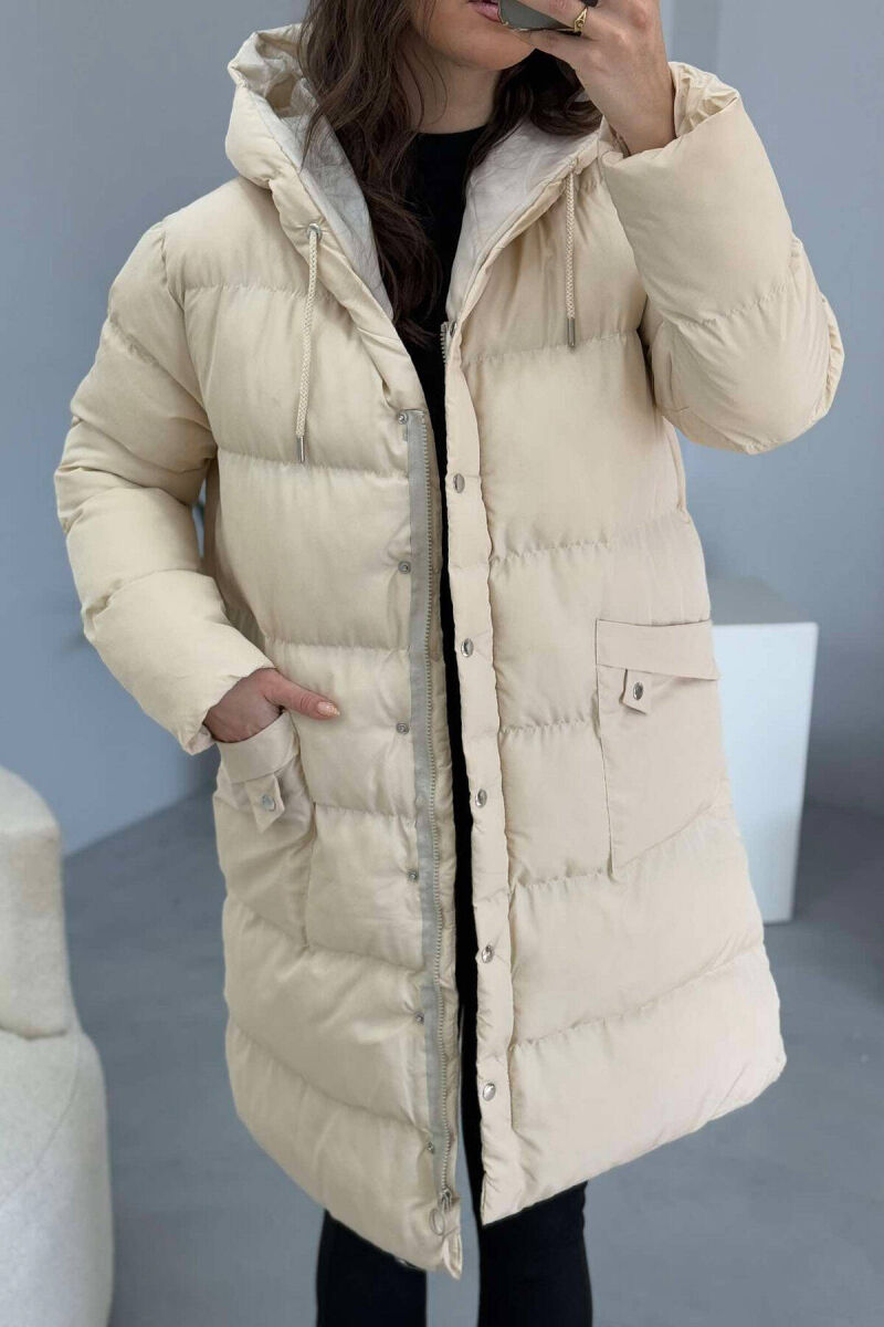 HOODED WOMEN PUFFER JACKET IN CREAM COLOR - 6