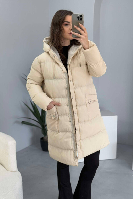 HOODED WOMEN PUFFER JACKET IN CREAM COLOR - 7