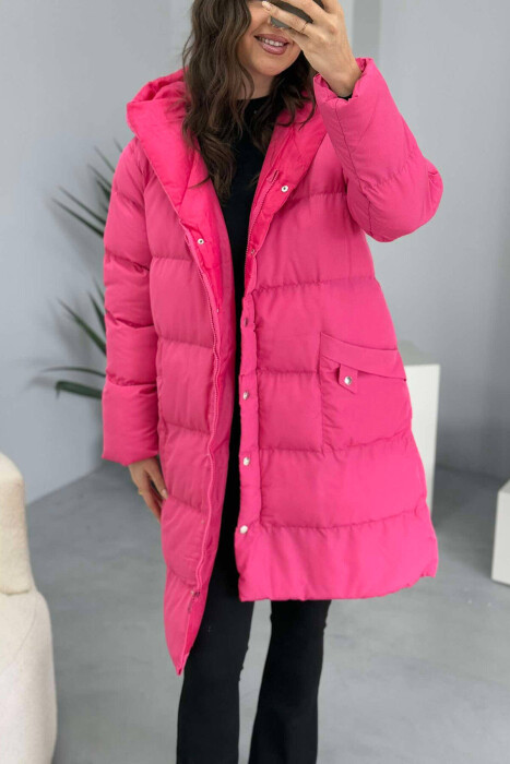 HOODED WOMEN PUFFER JACKET IN FUCHSIA COLOR - 2