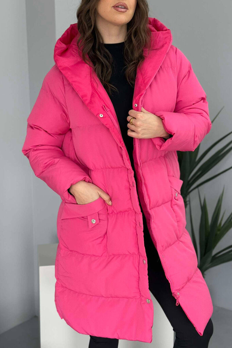 HOODED WOMEN PUFFER JACKET IN FUCHSIA COLOR - 3