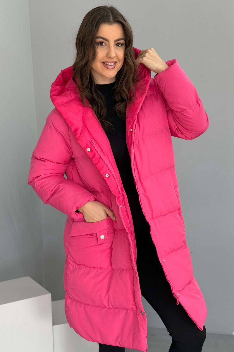 HOODED WOMEN PUFFER JACKET IN FUCHSIA COLOR - 4