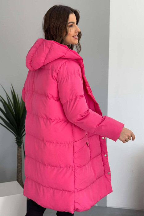 HOODED WOMEN PUFFER JACKET IN FUCHSIA COLOR - 5