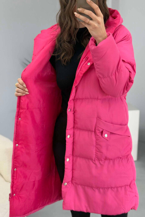 HOODED WOMEN PUFFER JACKET IN FUCHSIA COLOR - 6