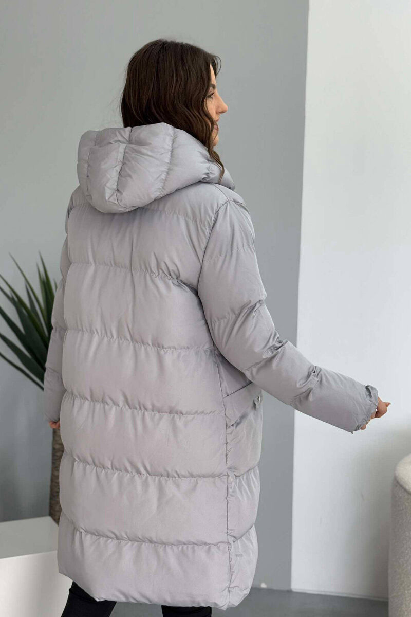 HOODED WOMEN PUFFER JACKET IN GREY COLOR - 5