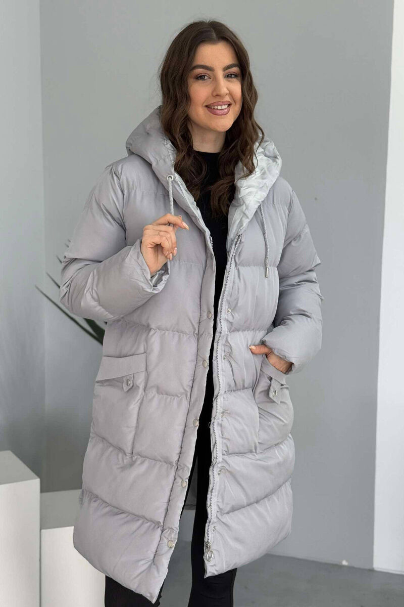 HOODED WOMEN PUFFER JACKET IN GREY COLOR - 6