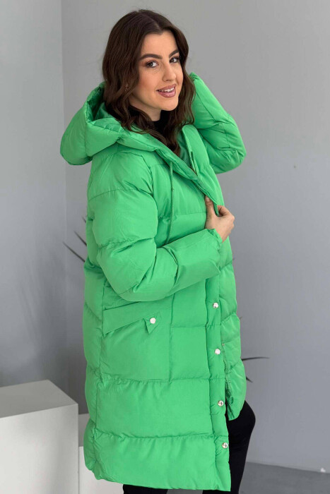 HOODED WOMEN PUFFER JACKET IN LIGHT GREEN COLOR - 2