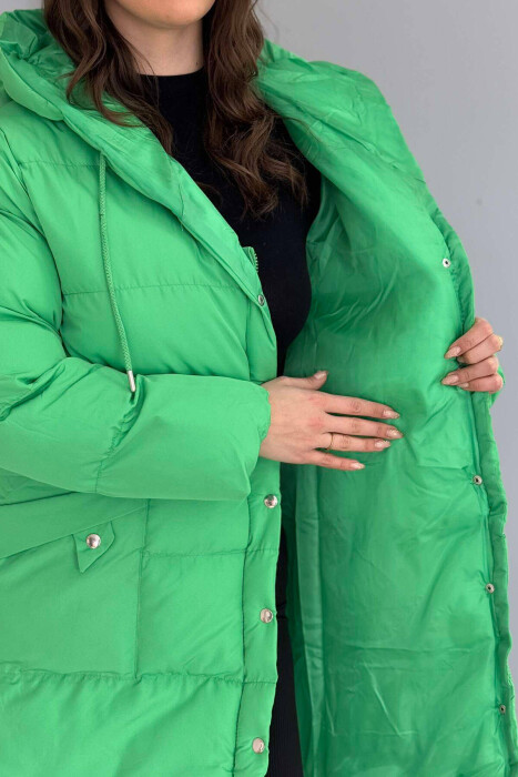 HOODED WOMEN PUFFER JACKET IN LIGHT GREEN COLOR - 3