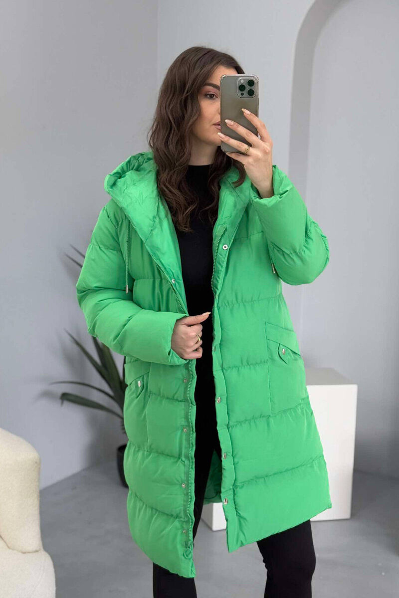 HOODED WOMEN PUFFER JACKET IN LIGHT GREEN COLOR - 5