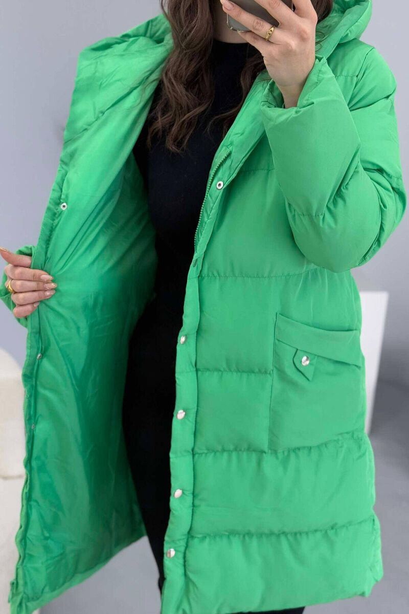 HOODED WOMEN PUFFER JACKET IN LIGHT GREEN COLOR - 6