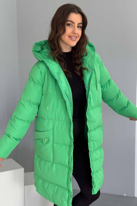 HOODED WOMEN PUFFER JACKET IN LIGHT GREEN COLOR - 7