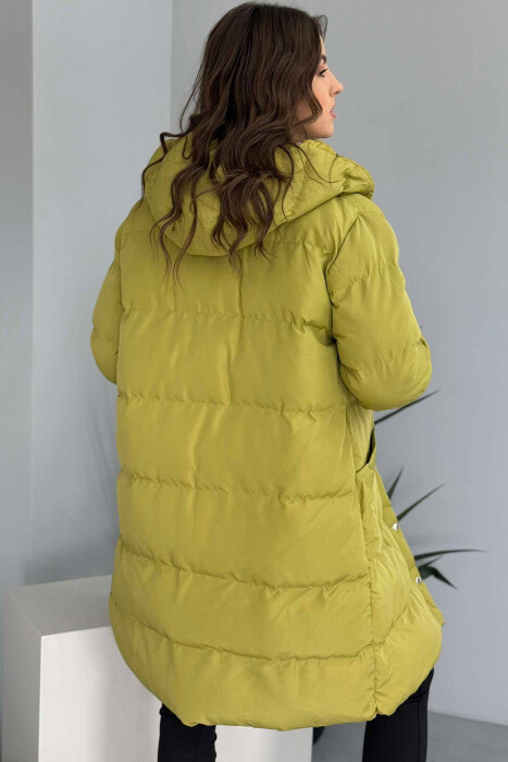 HOODED WOMEN PUFFER JACKET IN OLIVE COLOR - 2