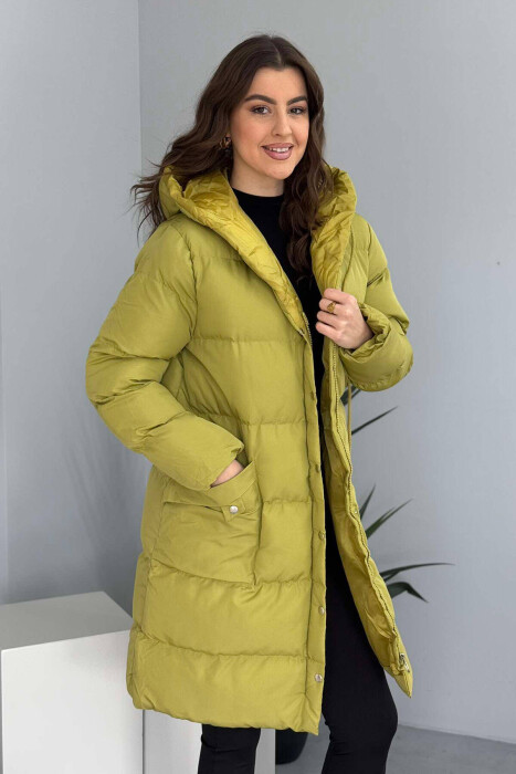 HOODED WOMEN PUFFER JACKET IN OLIVE COLOR - 3