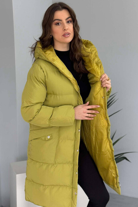 HOODED WOMEN PUFFER JACKET IN OLIVE COLOR - 4