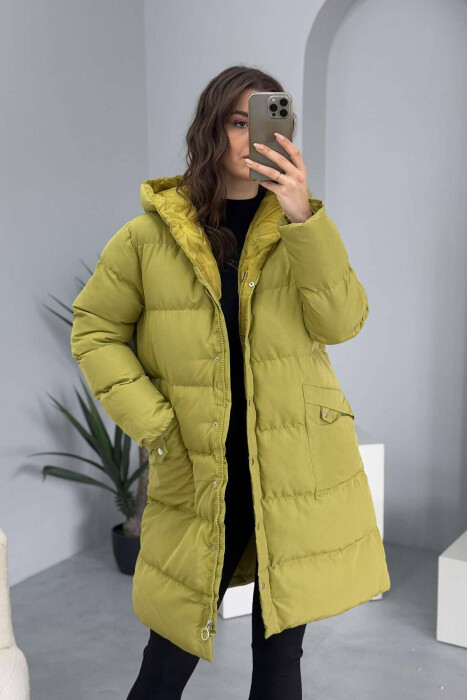 HOODED WOMEN PUFFER JACKET IN OLIVE COLOR - 5