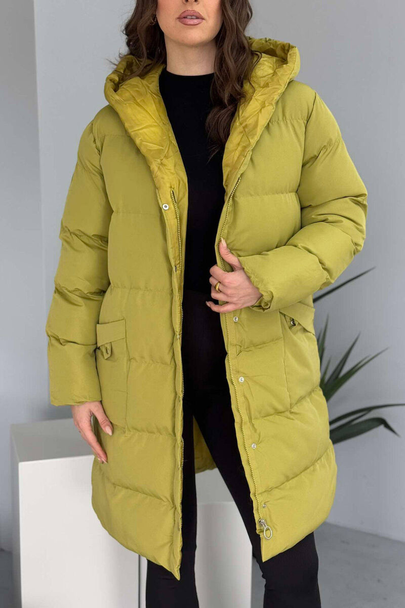 HOODED WOMEN PUFFER JACKET IN OLIVE COLOR - 7