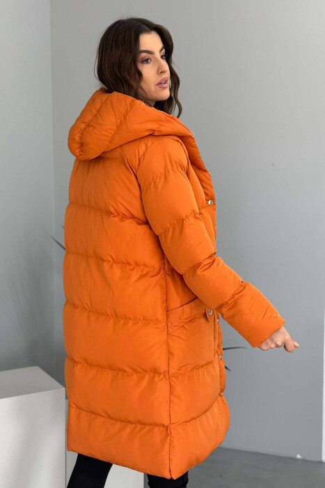 HOODED WOMEN PUFFER JACKET IN ORANGE COLOR - 2