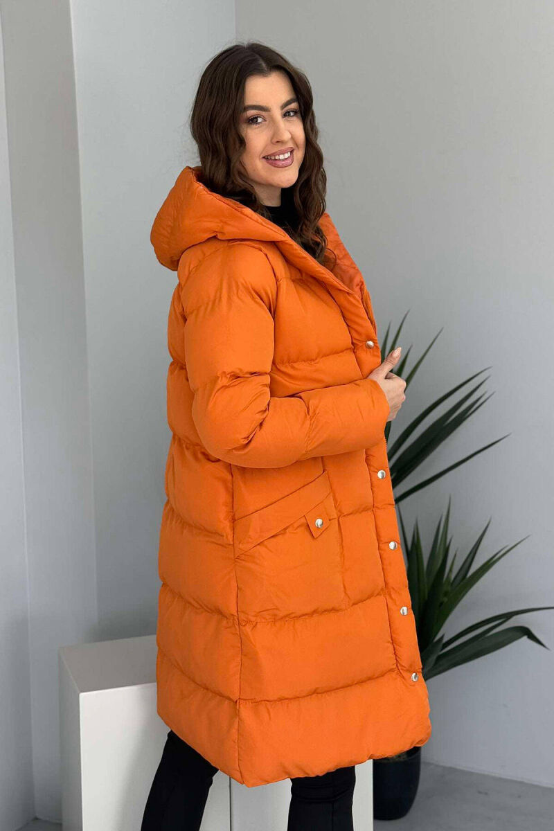 HOODED WOMEN PUFFER JACKET IN ORANGE COLOR - 4